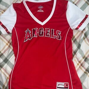 Majestic Red and White Angels V-Neck Jersey